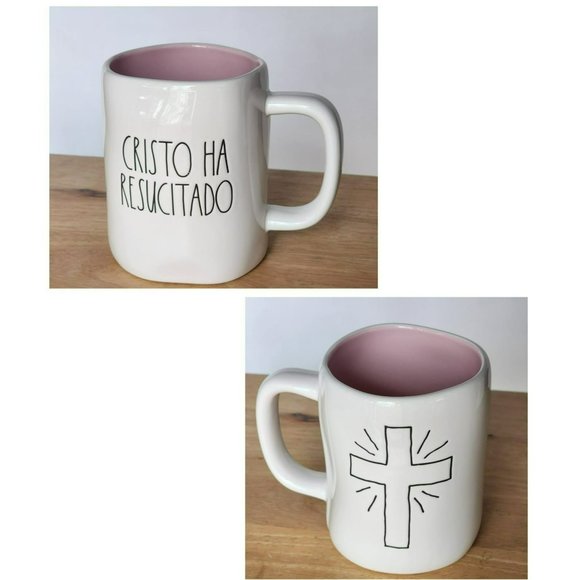 Rae Dunn‎ Embossed Cross White Pink Ceramic Coffee Mug Religious Theme 16oz - Picture 2 of 12